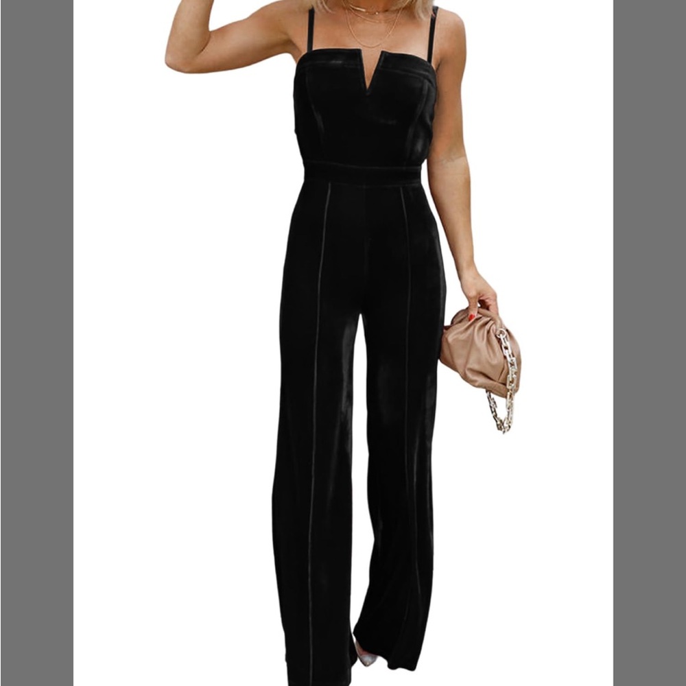 Black Velvet Jumpsuit with Wide-Leg Design